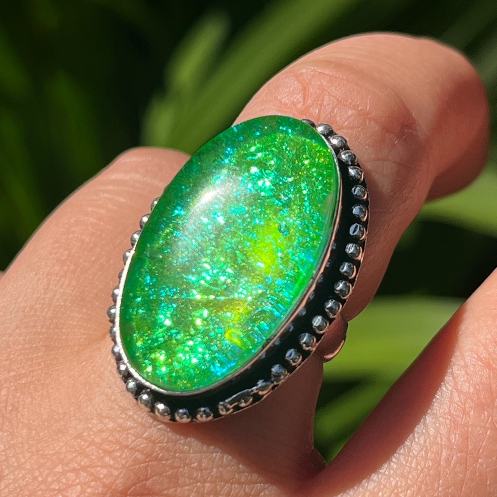 Size 6.5 925 silver plated opalite ring - Picture 5 of 6